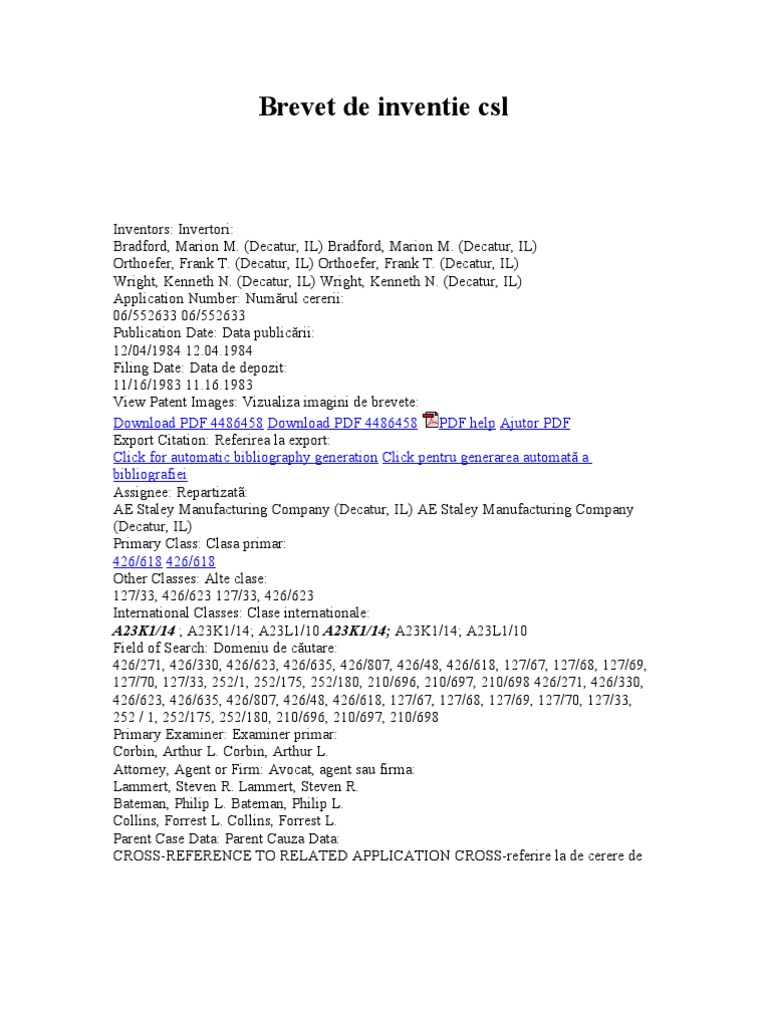 Brevet De Inventie Csl Calcium Sel Chimie