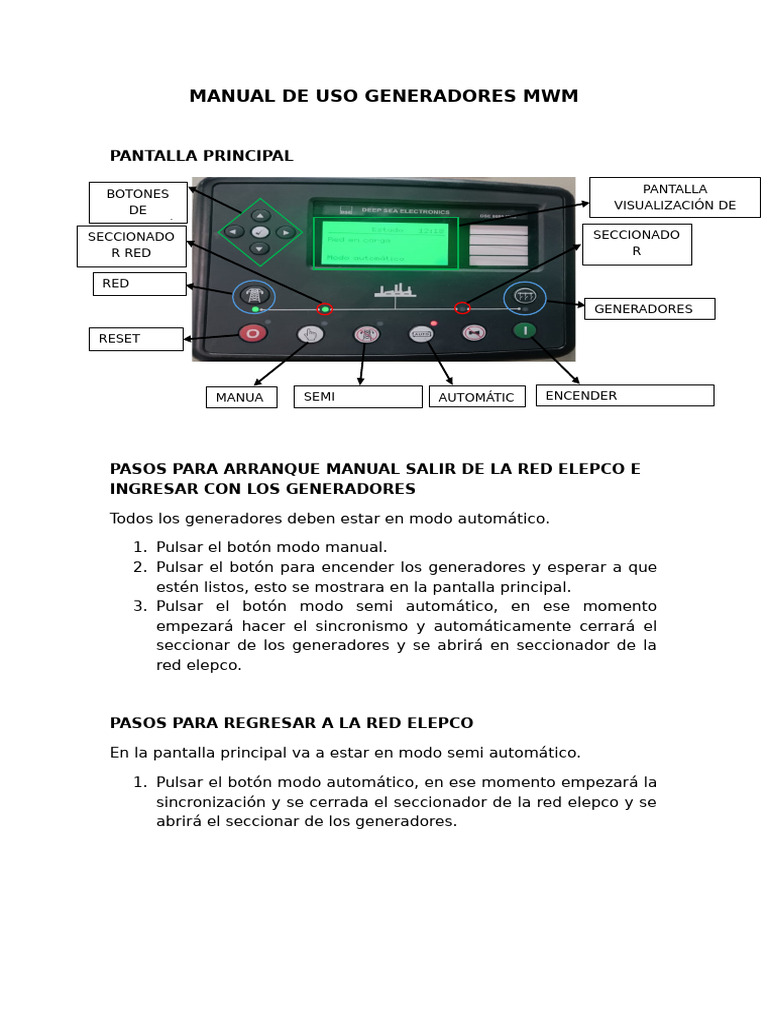 Manual de Uso Generadores MWM | PDF
