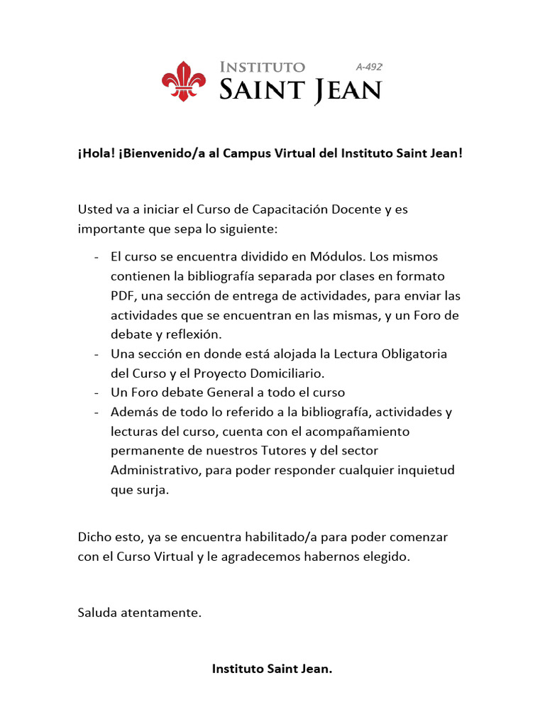 Inicio Del Curso | PDF