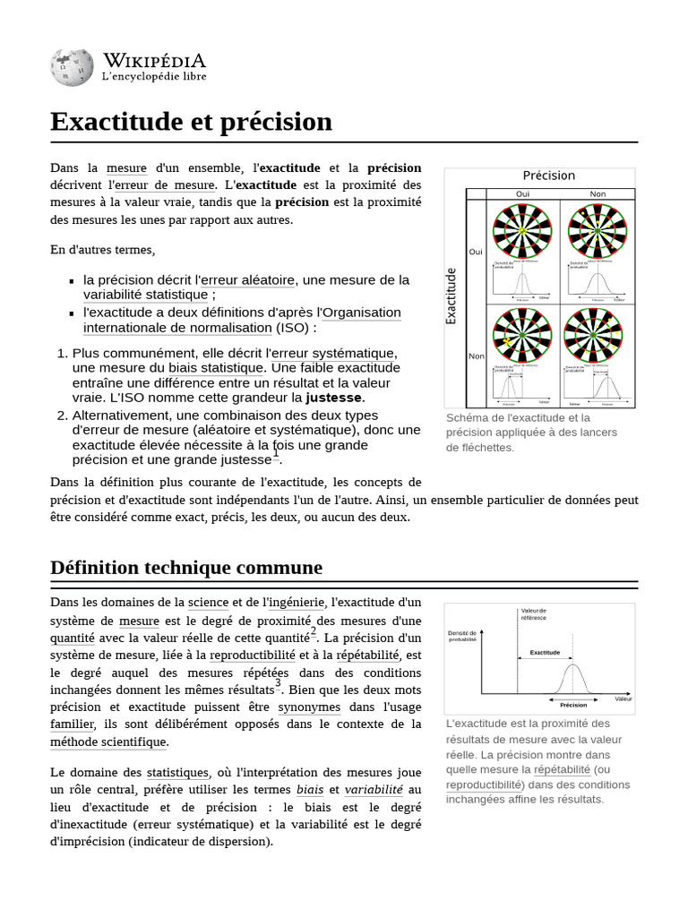 Justesse et précision des mesures | PDF | Précision | Économie ...