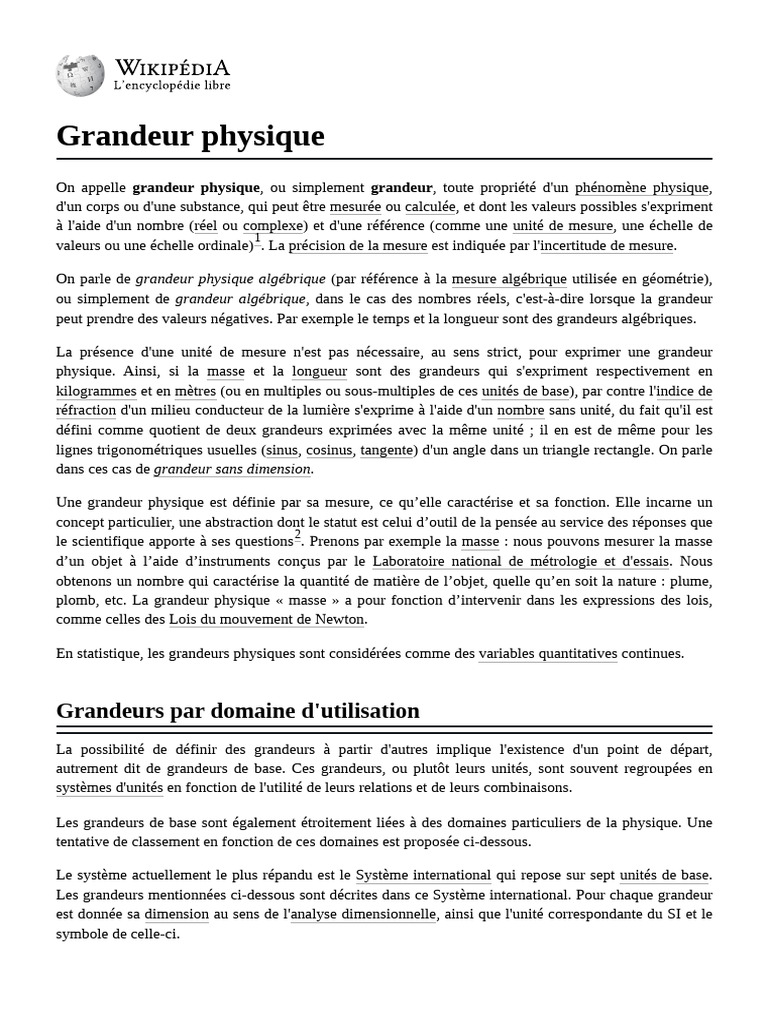 Grandeurs physiques et unités de mesure | PDF | Physique | Grandeur ...