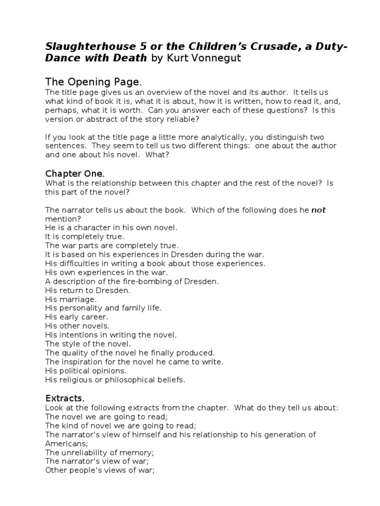 Slaughterhouse 5 Worksheet PDF
