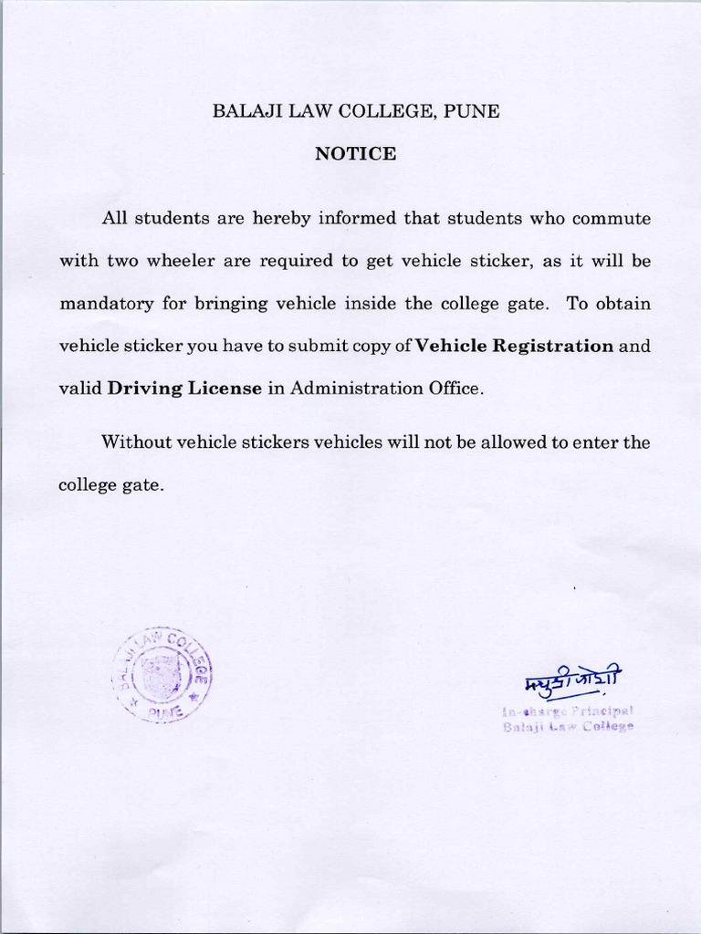 Vehicle Sticker Notice | PDF
