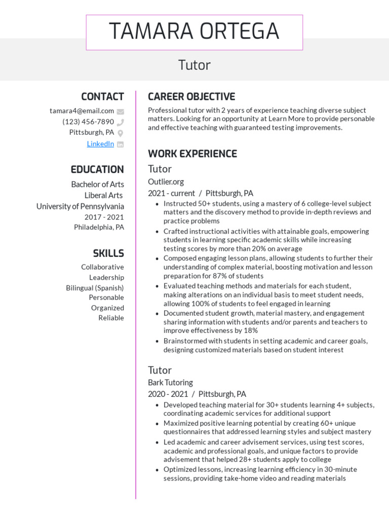 tutor-resume-example | PDF | Learning | Education Theory