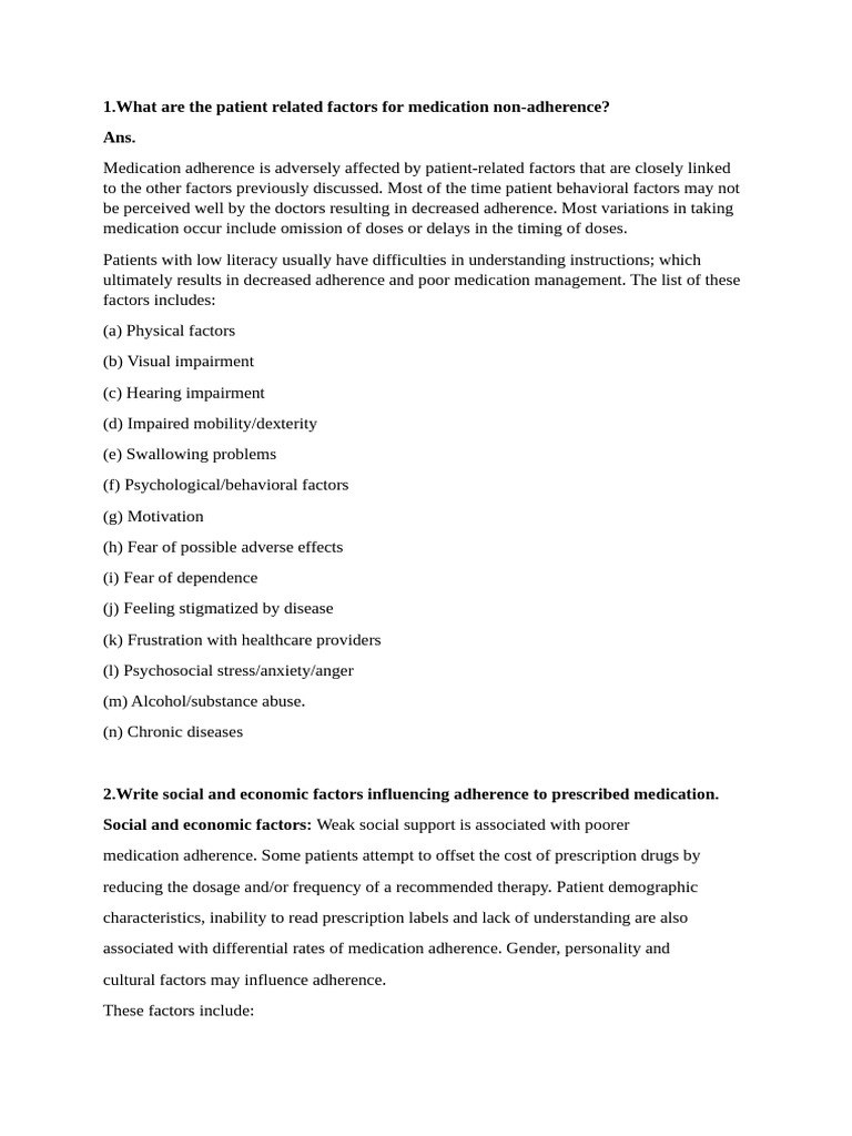 Factors Affecting Medication Adherence | PDF