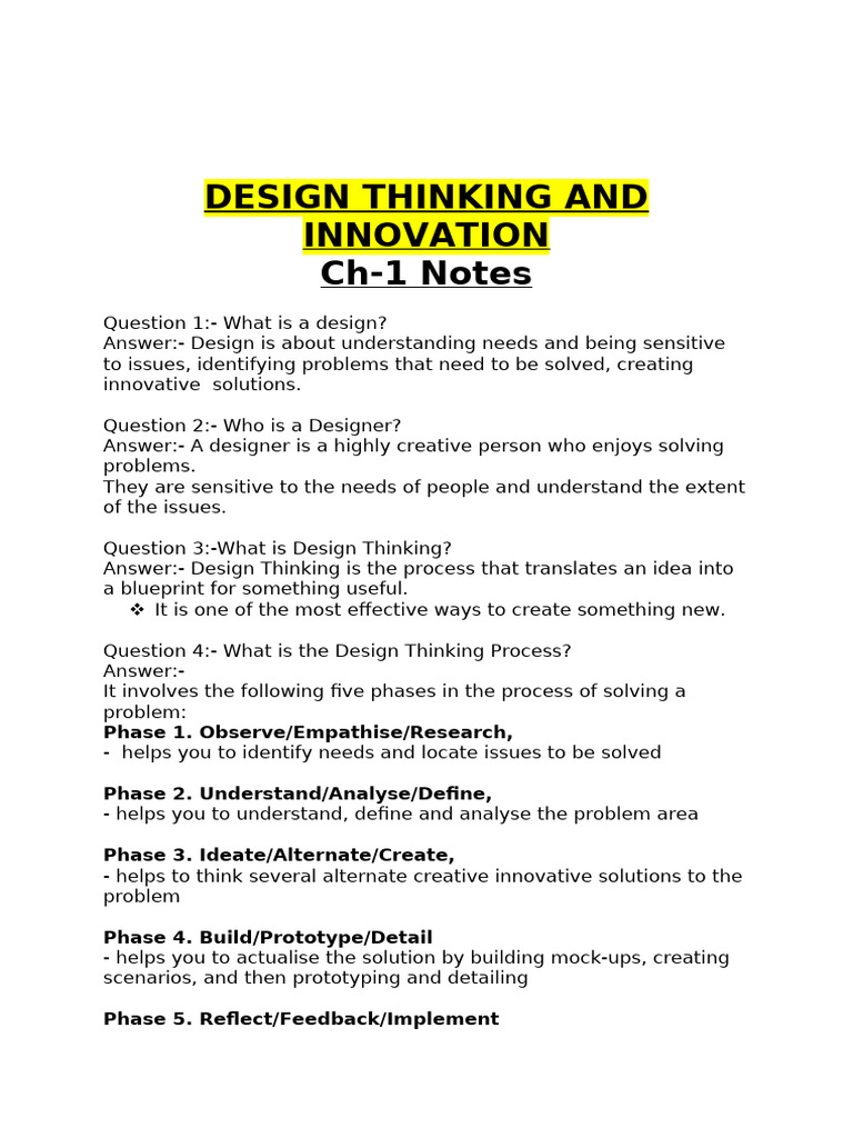 Design Thinking and Innovation Notes | PDF | Design Thinking | Innovation