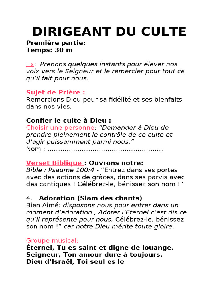 Guide pour diriger un culte d'adoration | PDF | Dieu