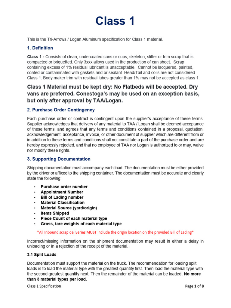 Class 1 Aluminum Scrap Specifications | PDF | Truck | Specification ...
