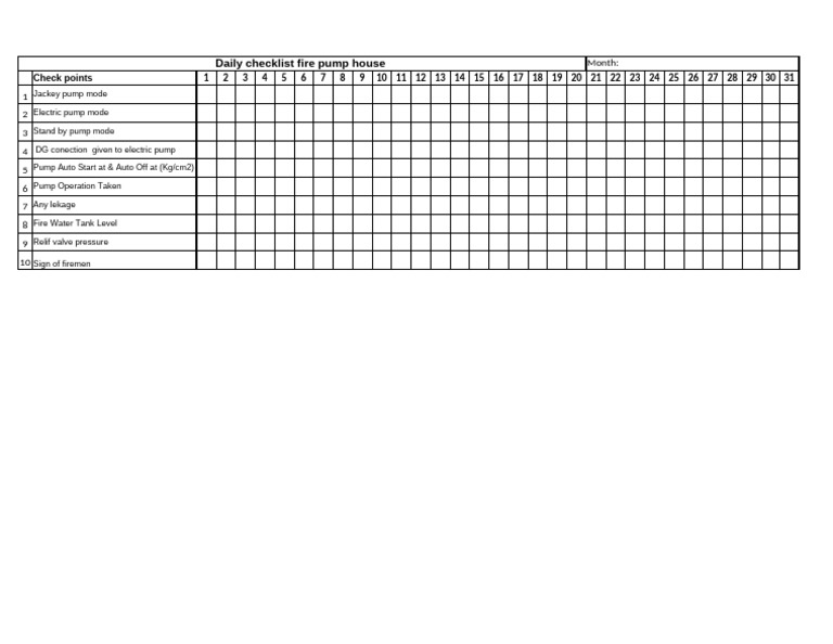 Daily Fire Pump House Checklist Pdf