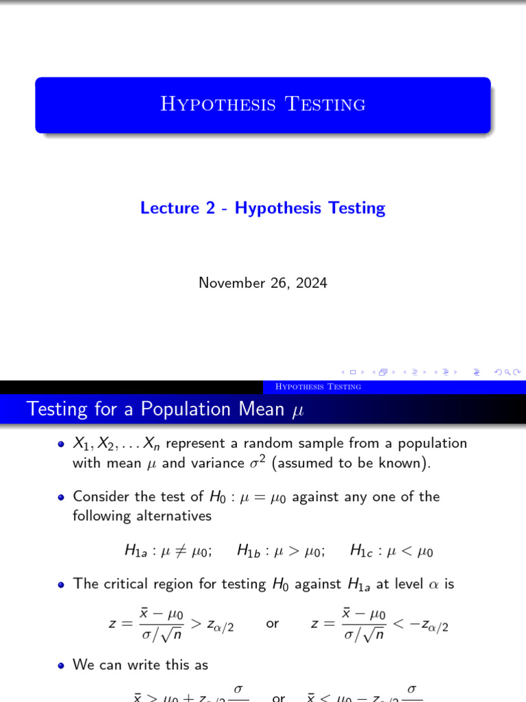 Hypothesis Testing for Population Means | PDF | Student's T Test ...