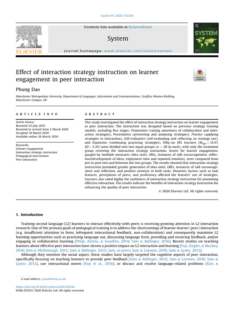 Interaction Strategy Instruction Impact | PDF | Learning | Second Language