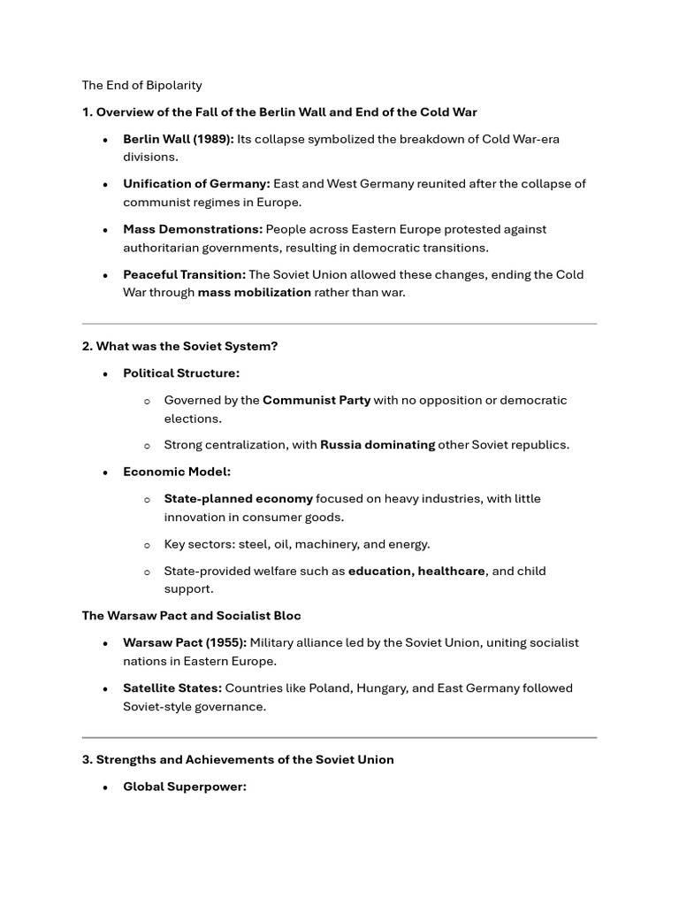 End of Cold War and Bipolarity | PDF | Soviet Union | World Politics
