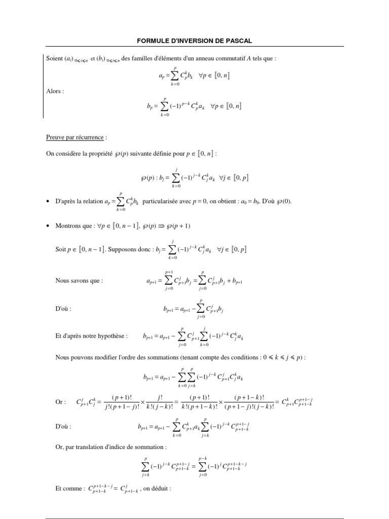 Formule d'Inversion de Pascal | PDF | Fonctionnalités et modélisations ...