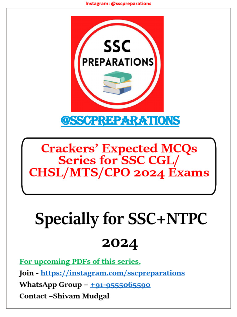 Expected MCQs for SSC Exams 2024 | PDF