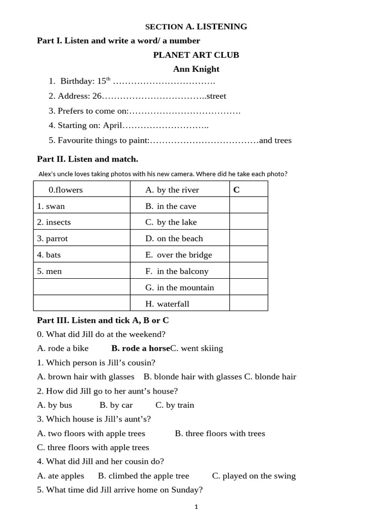 Listening and Vocabulary Practice Test | PDF | Meal | Basketball Positions