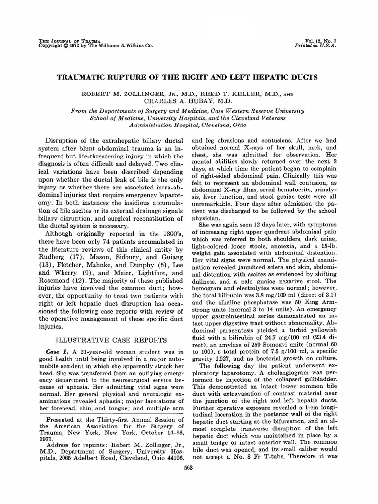 Zollinger1972 - Traumatic Rupture of The Right and Left Hepatic Ducts | PDF