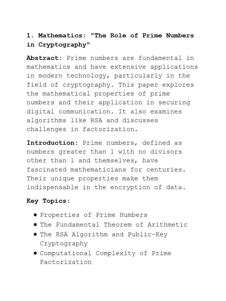 1 mathematics the role of prime numbers in cryptography pdf
