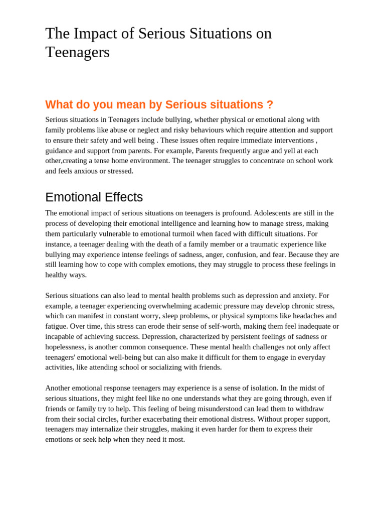 The Impact of Serious Situations On Teenagers | PDF | Adolescence ...