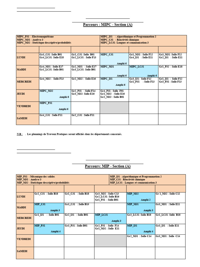 Emploi du Temps S3 2024/2025 - UAE | PDF | Sciences physiques