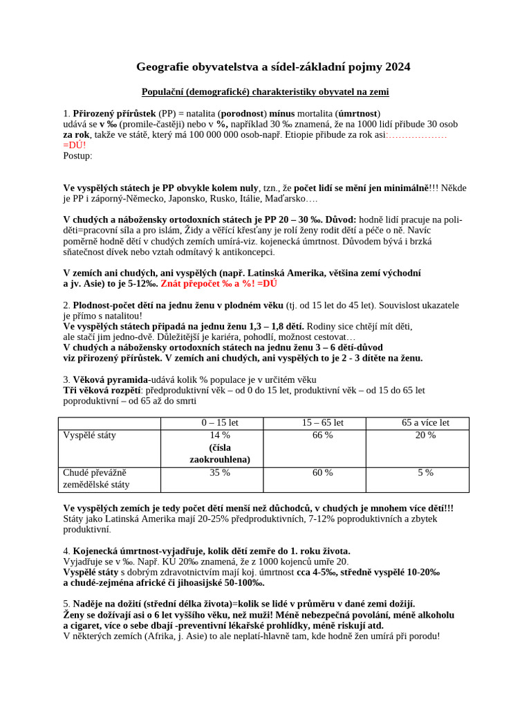 Obyvatelstvo Pojmy | PDF