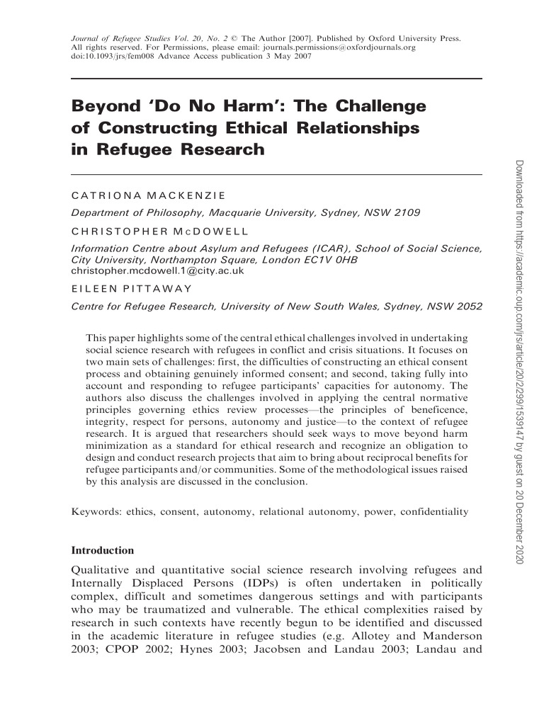 Ethical Challenges in Refugee Research | PDF | Informed Consent | Autonomy