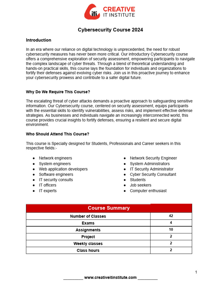 Cybersecurity Course Overview 2024 | PDF | Security | Computer Security