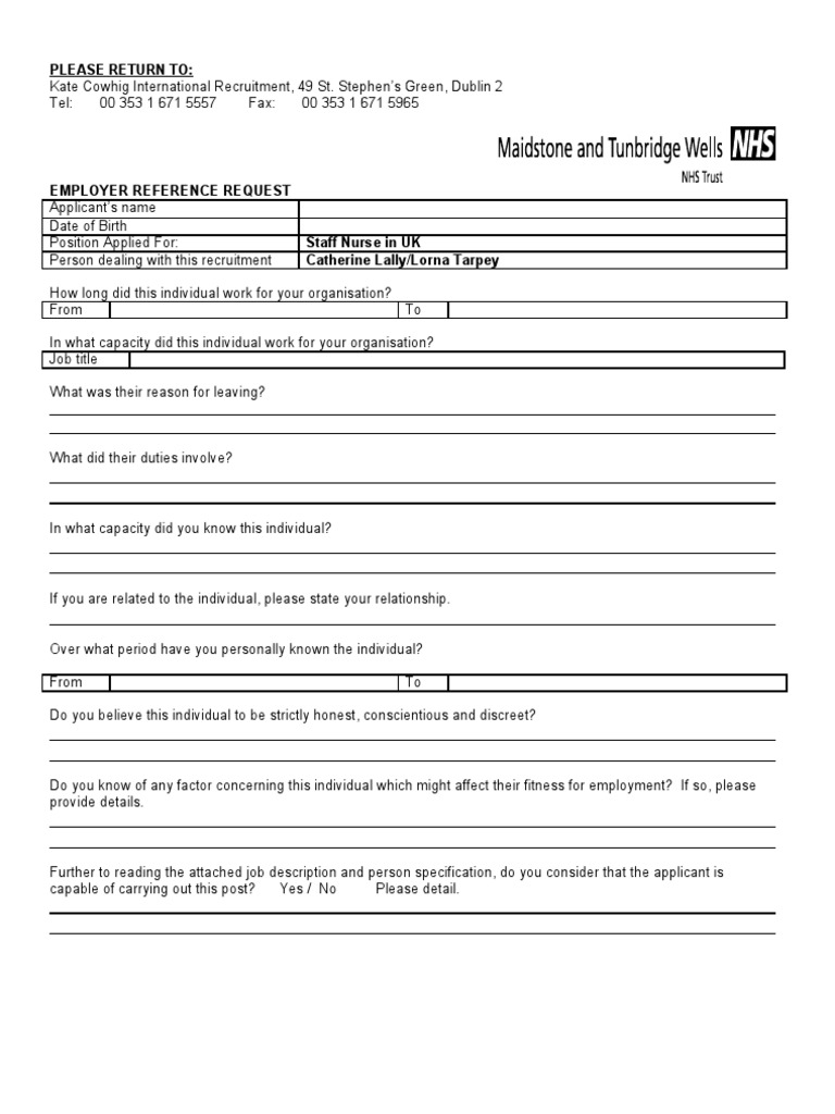 Employer Reference Request for Staff Nurse | PDF | Career & Growth