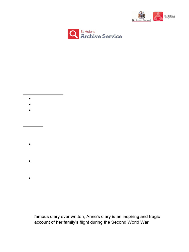 Diary Writing ST Helens Archive Service | PDF | Diary