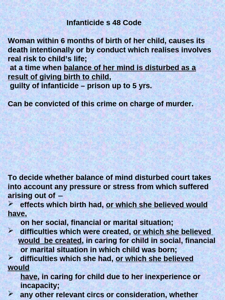 Understanding Infanticide Laws and Cases | PDF | Murder | Mitigating Factor