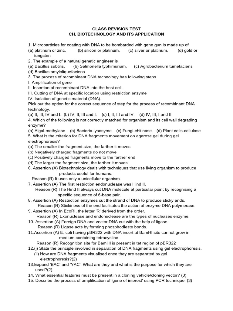 Biotech. & Application Revision Test | PDF | Polymerase Chain Reaction ...