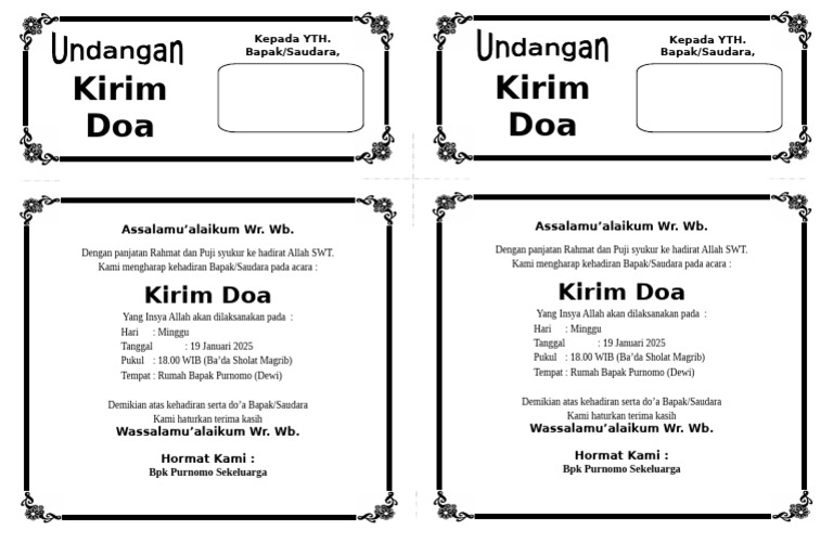 Undangan Acara Kirim Doa | PDF