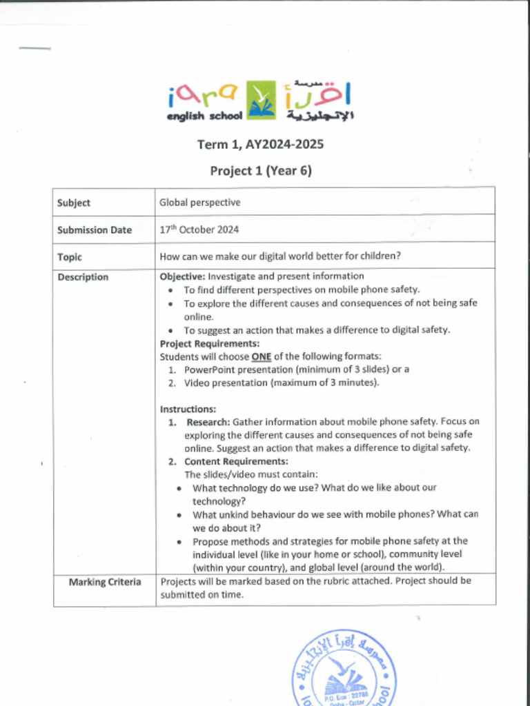 Global Perspective Project 1 Year 6 Pdf
