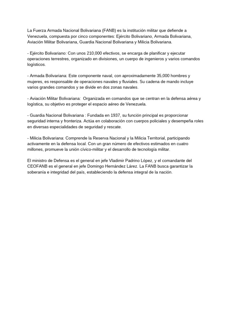 Estructura de la Fuerza Armada de Venezuela | PDF