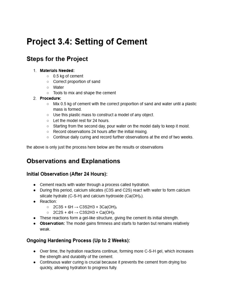 Cement Setting Process and Observations | PDF | Cement | Physical Sciences