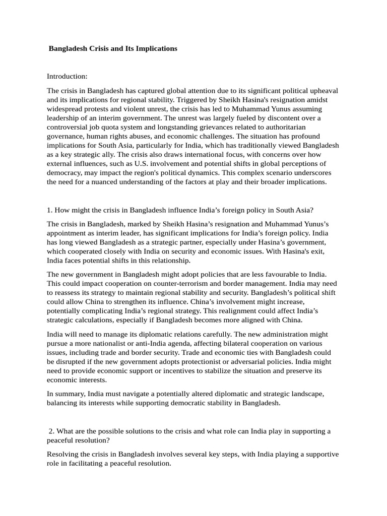 Bangladesh Crisis and Its Implications | PDF | Bangladesh | Violence