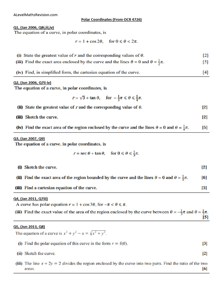 Y2 Pure Polar Coordinates Exam Questions | PDF