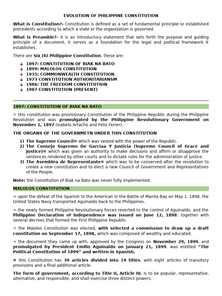 Philippine Constitution Evolution Overview | PDF | World Politics ...