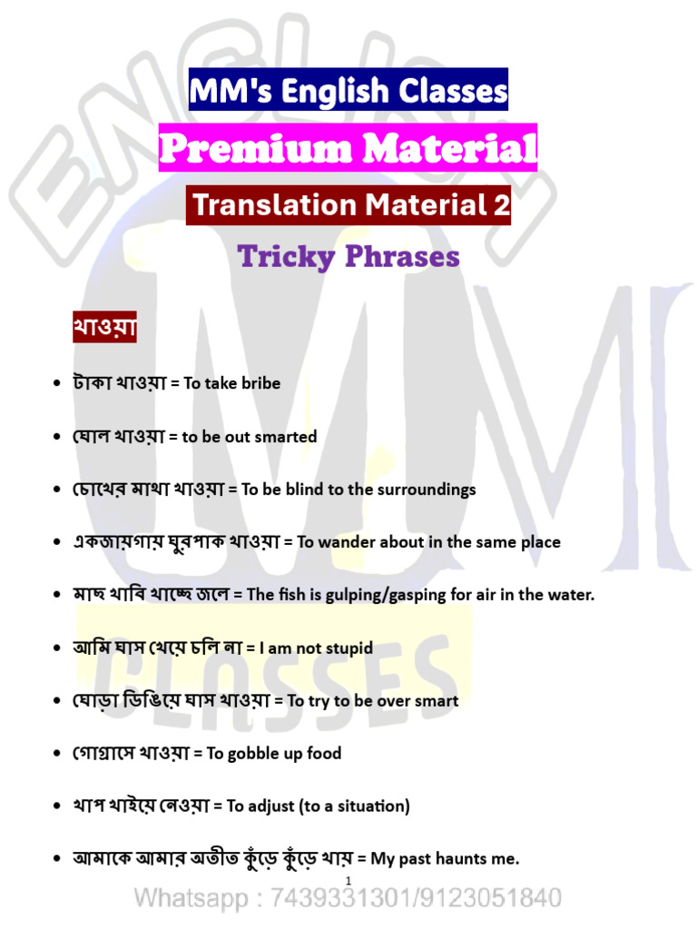 MM's Translation Material Part 2 (Tricky Phrases) | PDF