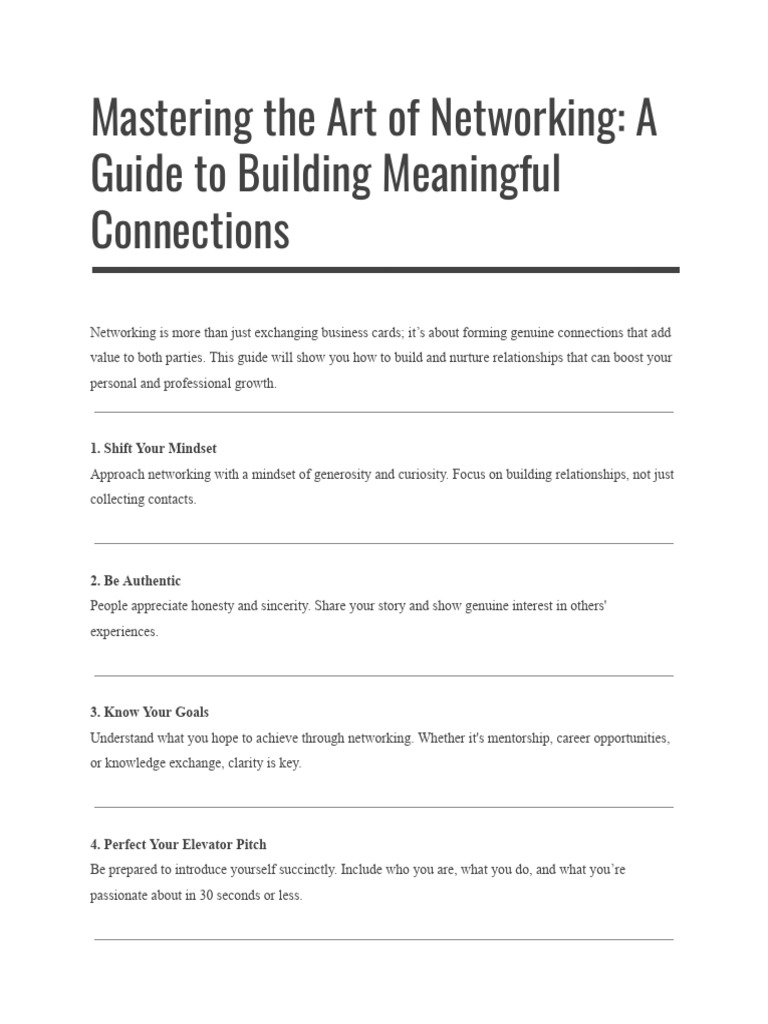 Mastering the Art of Networking: A Guide to Building Meaningful ...