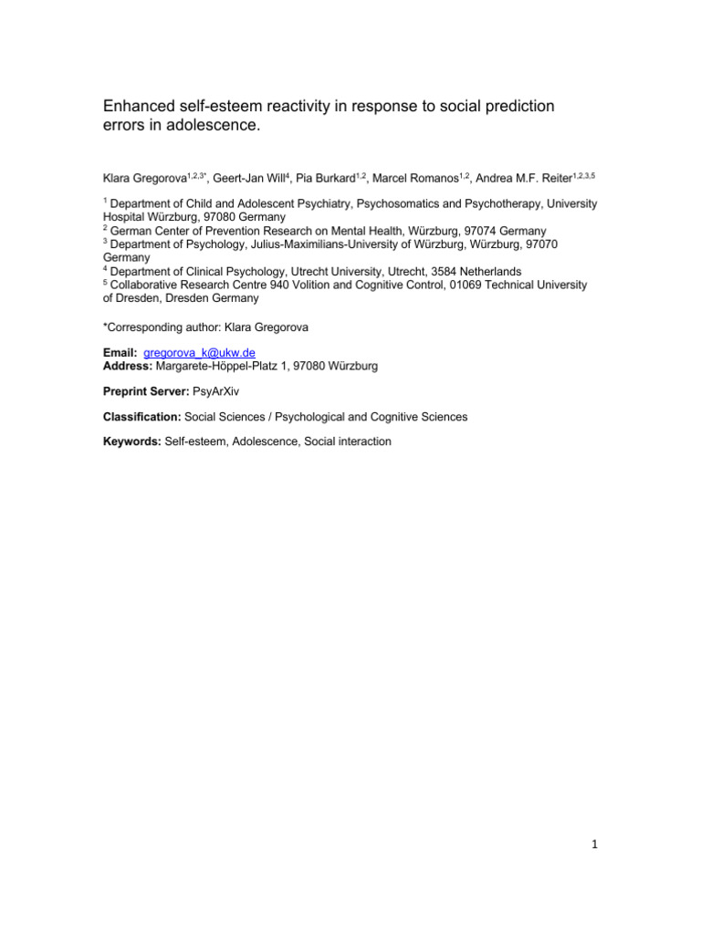Adolescent Self-Esteem and Social Feedback | PDF | Self Esteem ...