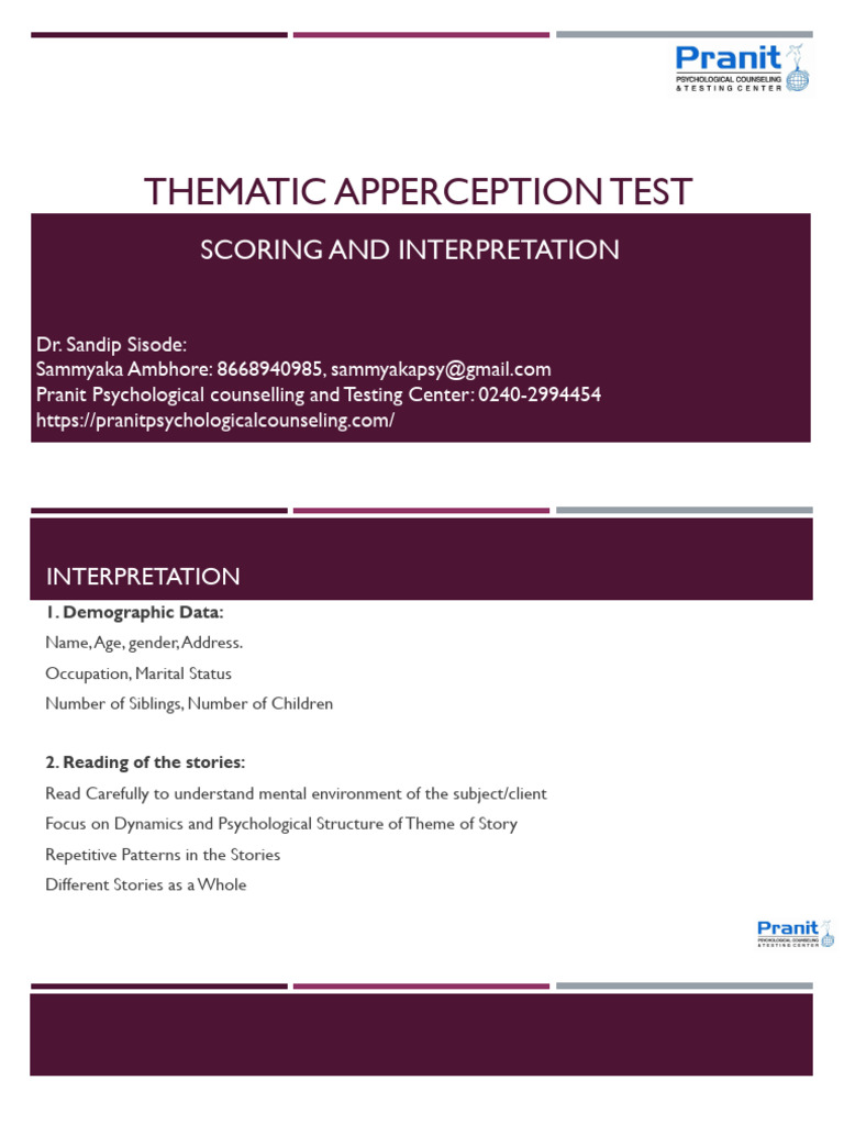 Thematic Apperception Test Guide | PDF | Id | Psychological Concepts