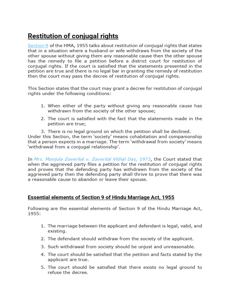 Restitution of Conjugal Rights | PDF | Marriage | Burden Of Proof (Law)