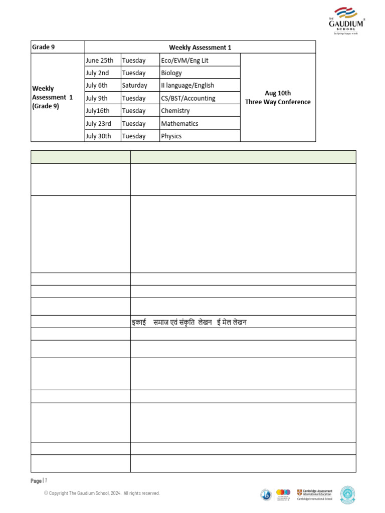 Grade 9 Weekly Assessment Schedule | PDF | Mathematics