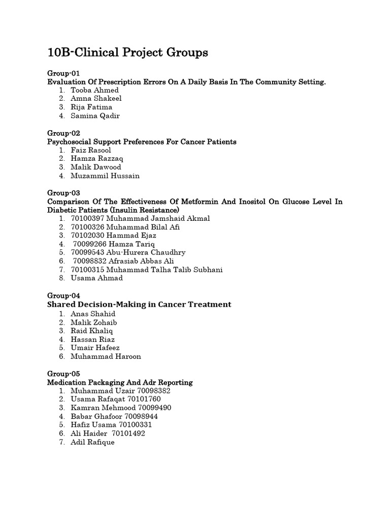 Clinical Project Group Research Topics | PDF