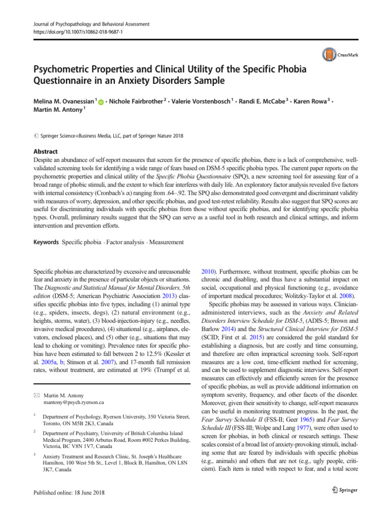 Psychometric Evaluation of SPQ | PDF | Phobia | Mental Disorder