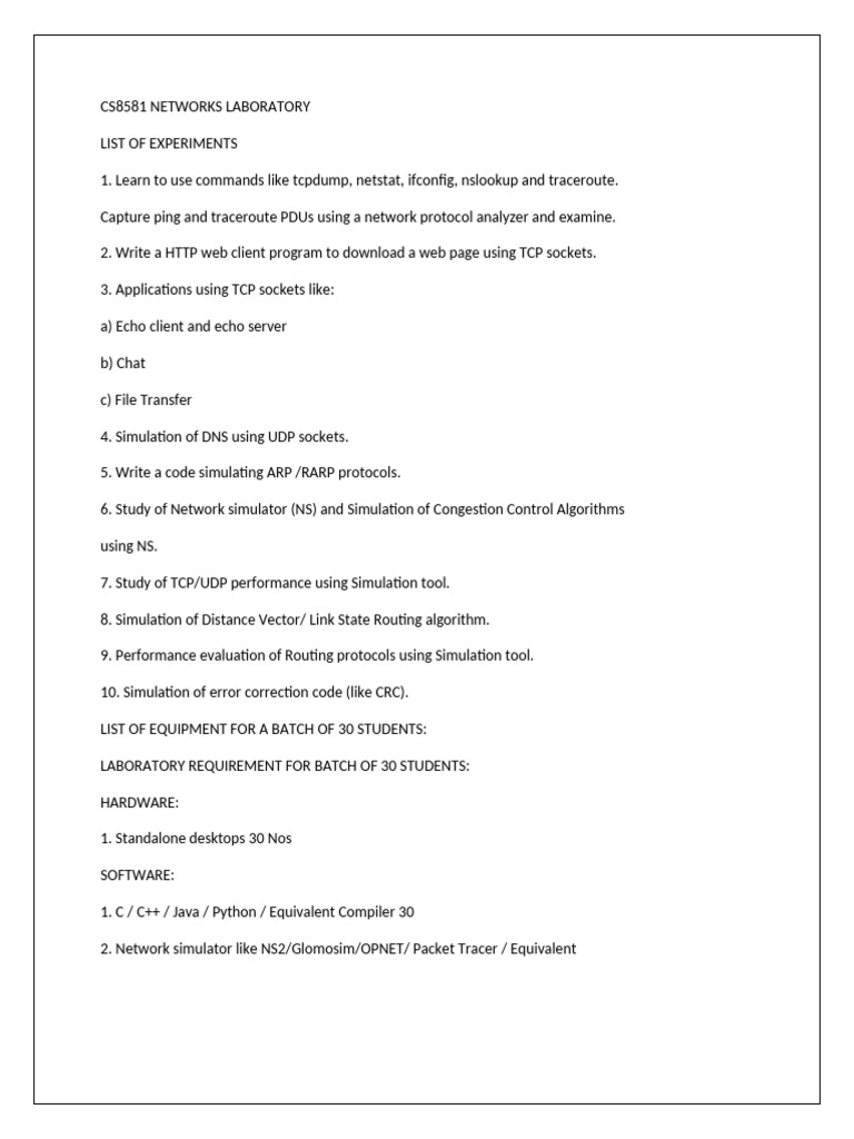 Networks Laboratory Experiments Guide | PDF | Transmission Control ...