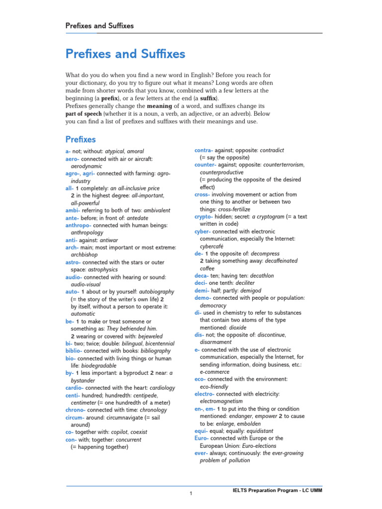 Prefixes and Suffixes | PDF | Adjective | Adverb