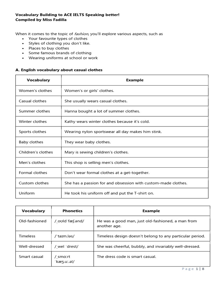 Fashion Vocabulary for IELTS Success | PDF | Fashion | Dress