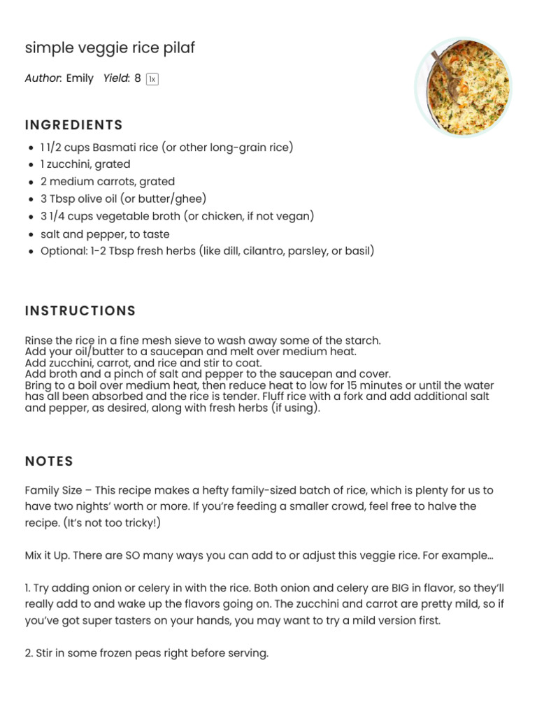 Simple Veggie Rice Pilaf - One Lovely Life | PDF