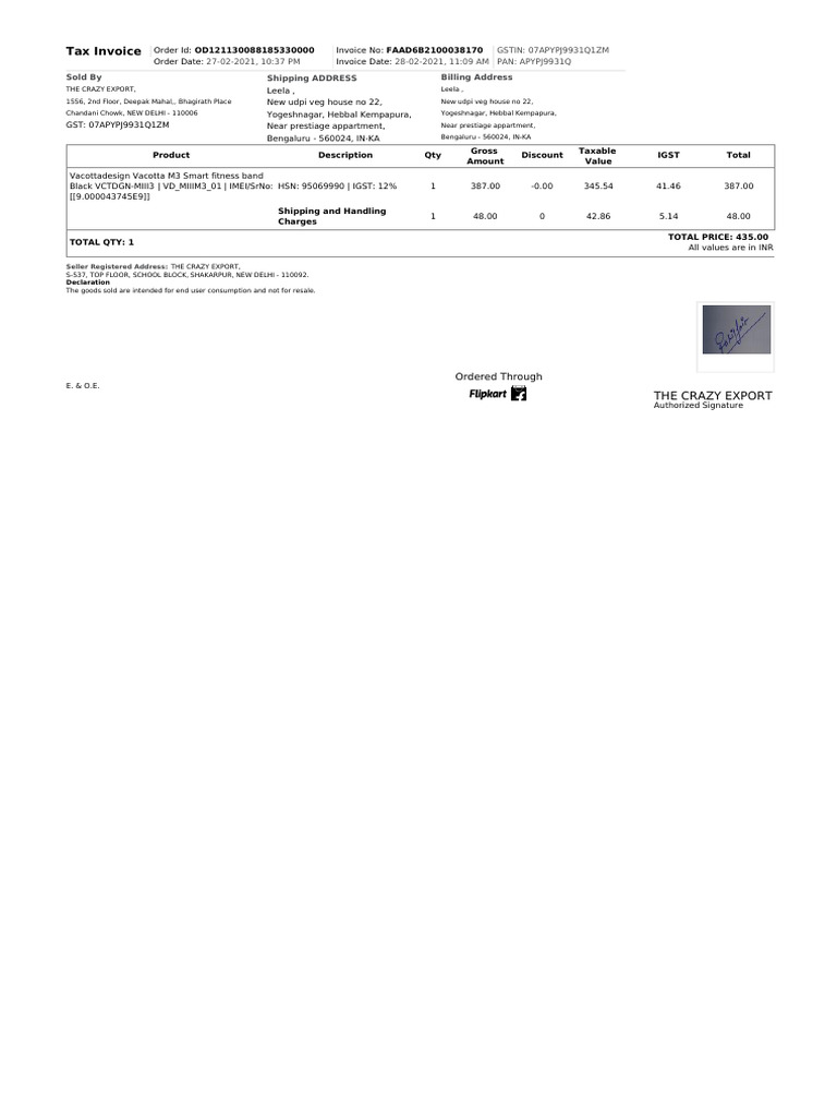 Tax Invoice for Fitness Band Purchase | PDF | Economies | Governance